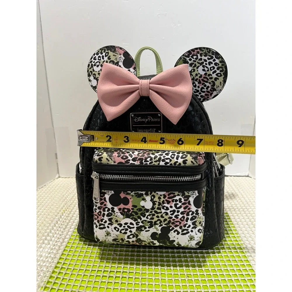Disney Parks Loungefly Minnie Mouse Leopard Print Mini Backpack Black Pink NEW